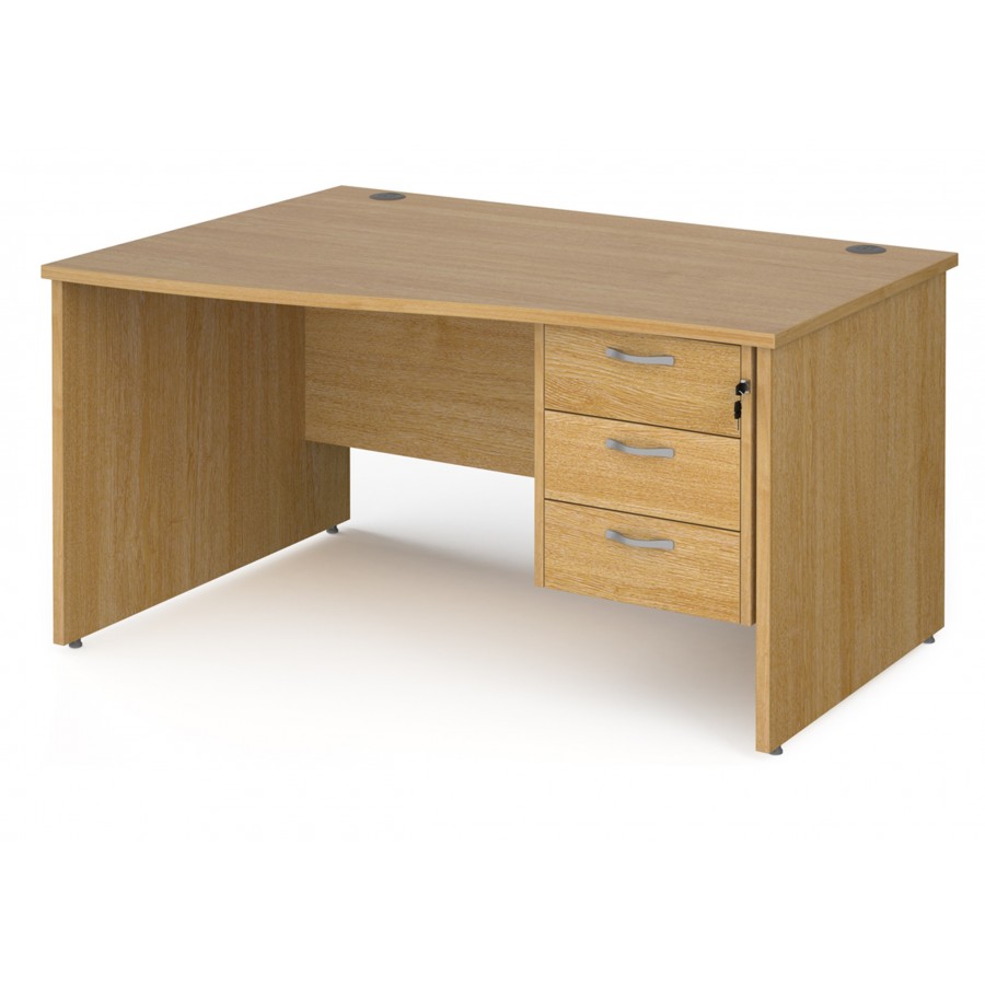 Maestro Panel End Wave Desk with Three Drawer Pedestal